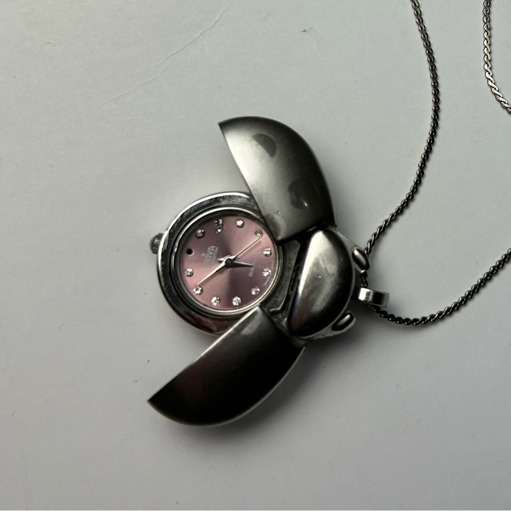 🐞Sliver Tone LadyBug Beetle Pocket watch Pendant